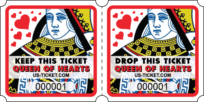 Premium Queen Of Hearts Two Part Roll Ticket