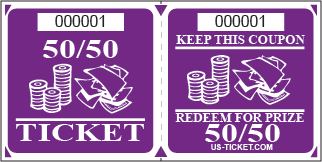 Purple Premium 50/50 Raffle Marquee Roll Tickets