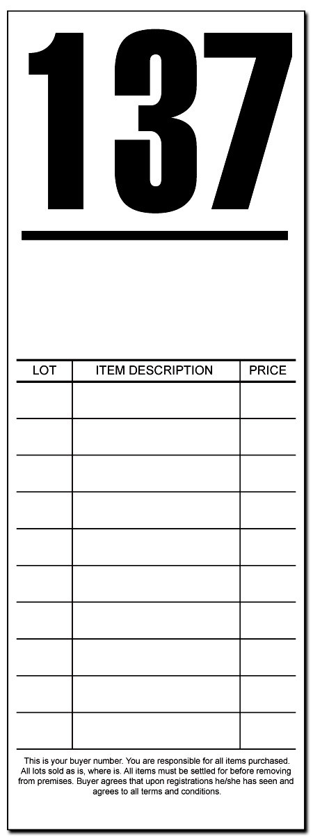 Auction Bid Cards Printable Free