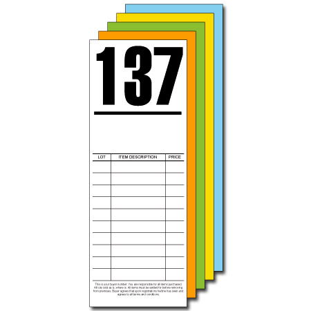 Large Print Numbered Auction Bid Cards