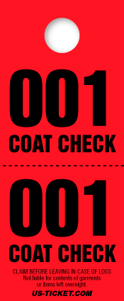 2 Part Coat Check Ticket - Value Size