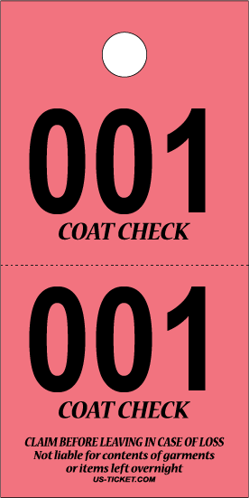 3 Part Coat Check Ticket | US-TICKET.COM