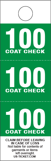 Green 3 Part Coat Check Tags