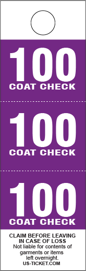 Purple 3 Part Coat Check Tags