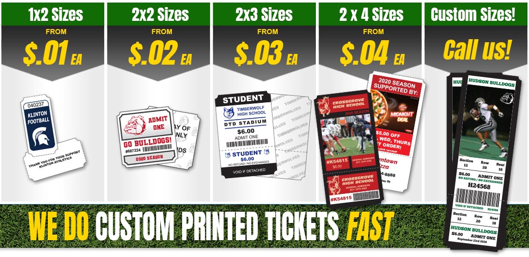 Athletic School Roll Tickets Sizes