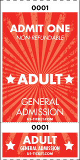 Admit One Adult Roll Ticket - 2 Part Admission Style