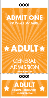 Admit One Adult Roll Ticket - 2 Part Admission Style Orange