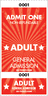 Admit One Adult Roll Ticket - 2 Part Admission Style