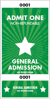 Admit One General Admission Roll Ticket - 2 Part Style Green