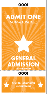 Admit One General Admission Roll Ticket - 2 Part Style Orange