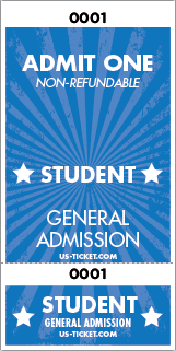 Admit One Student Roll Ticket - 2 Part Admission Style