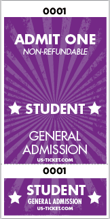 Admit One Student Roll Ticket - 2 Part Admission Style Purple