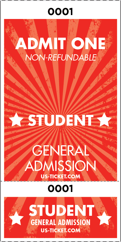 Admit One Student Roll Ticket - 2 Part Admission Style