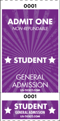 Admit One Student Roll Ticket - 2 Part Admission Style