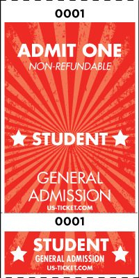 Admit One Student Roll Ticket - 2 Part Admission Style