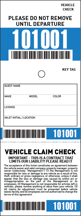 3 Part Barcoded Valet Ticket (3in x 8in)