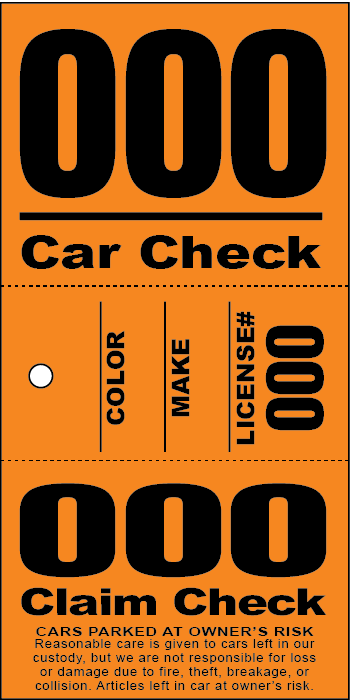 3 Part Valet Ticket With Vehicle Diagram Orange