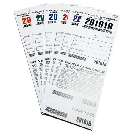 4 Part Barcoded Valet Ticket (3in x 9.25in)
