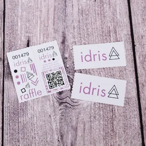 2x2 coupon-style raffle tickets featuring fun abstract designs and a QR code for participants to scan.