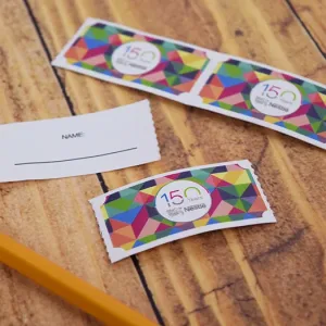 1x2 custom roll ticket with a color mosaic background