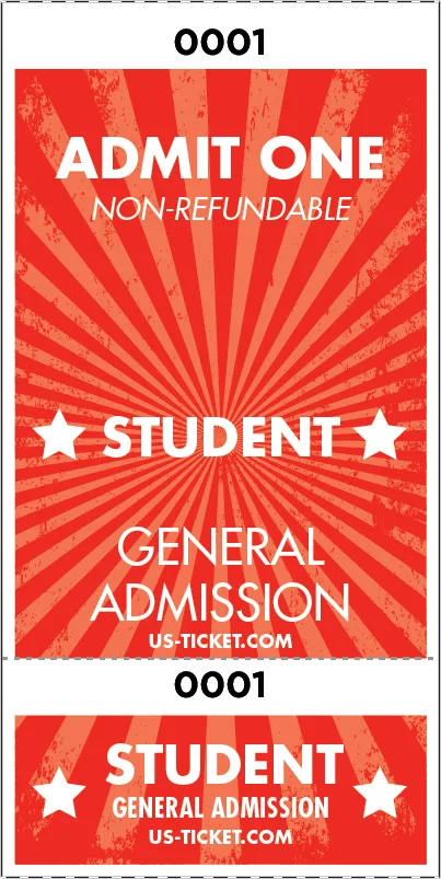 Admit One Student Roll Ticket - 2 Part Admission Style - Image 2